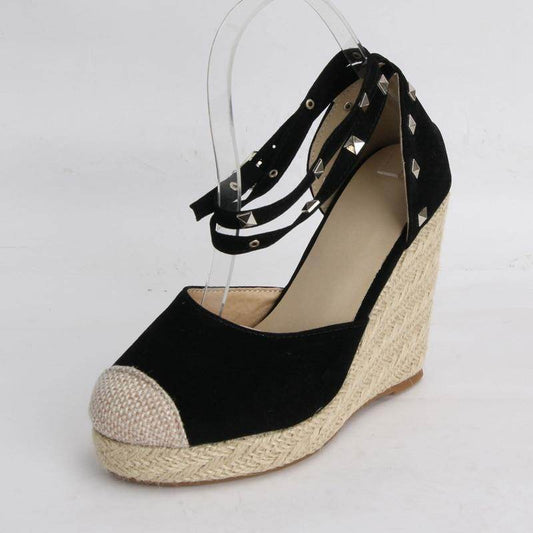 Womens Pumps Shoes Espadrilles Wedges Platform Ankle Buckle Rivet - Mubimart