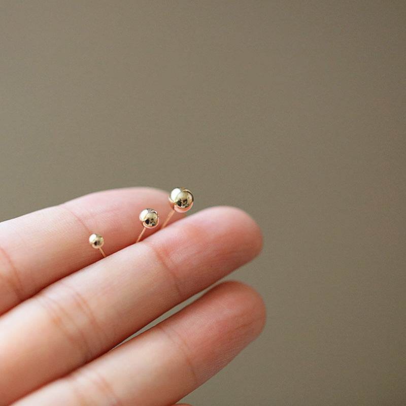 S999 Sterling Silver Earrings Men And Women Ear Stick Ear Acupuncture Simple Glossy Peas Small Round Bead Earrings - Mubimart