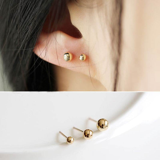 S999 Sterling Silver Earrings Men And Women Ear Stick Ear Acupuncture Simple Glossy Peas Small Round Bead Earrings - Mubimart
