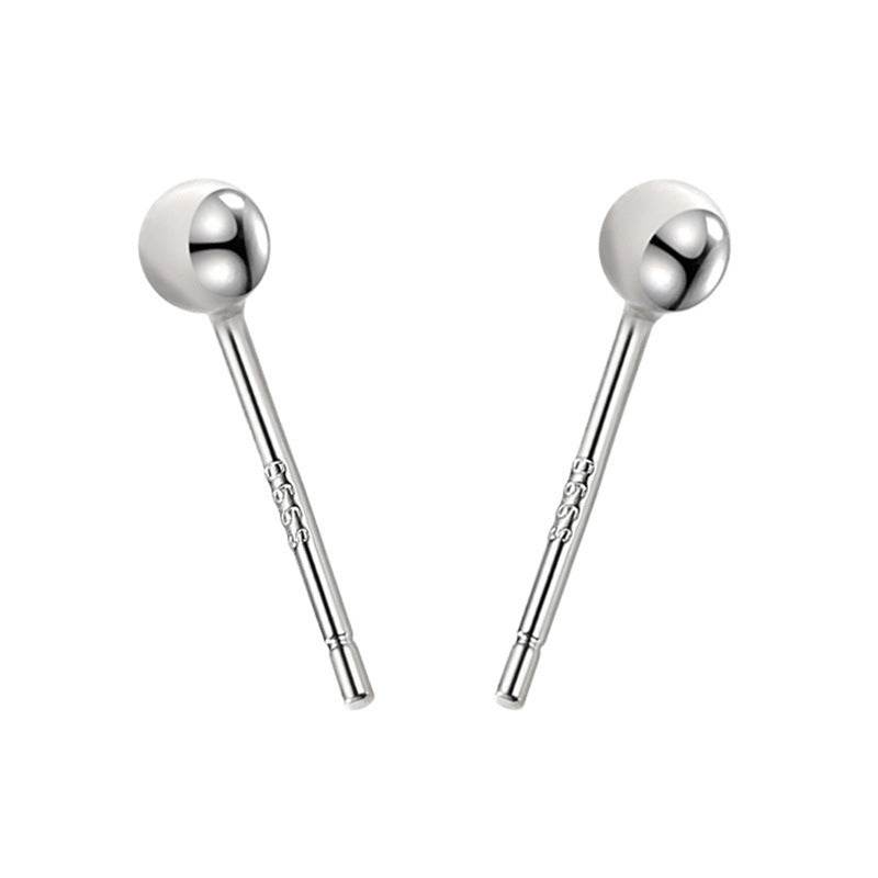 S999 Sterling Silver Earrings Men And Women Ear Stick Ear Acupuncture Simple Glossy Peas Small Round Bead Earrings - Mubimart