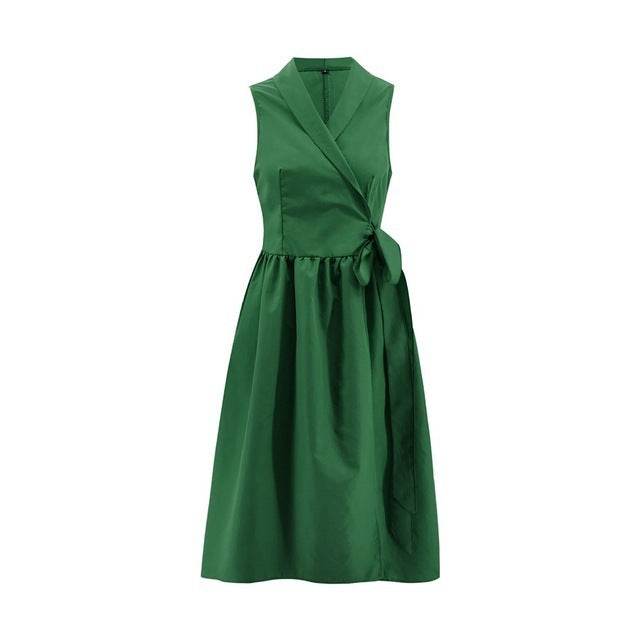 Dies Midi Dress Casual Sleeveless Belt Dress Female New - Mubimart