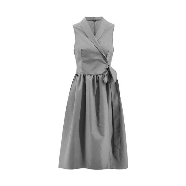 Dies Midi Dress Casual Sleeveless Belt Dress Female New - Mubimart