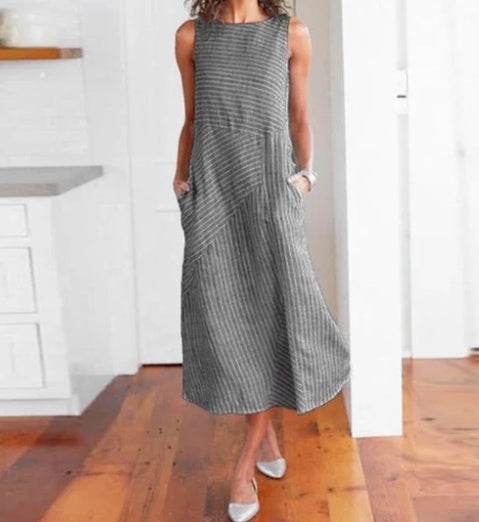 Casual striped sleeveless maxi dress - Mubimart