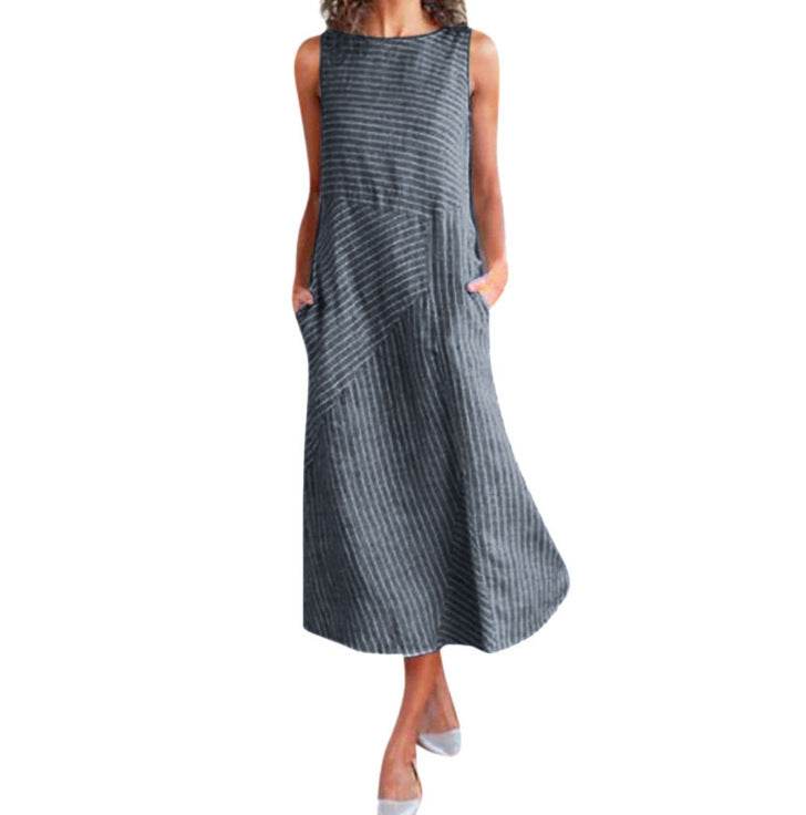 Casual striped sleeveless maxi dress - Mubimart