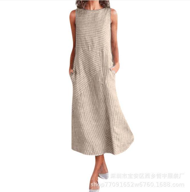 Casual striped sleeveless maxi dress - Mubimart