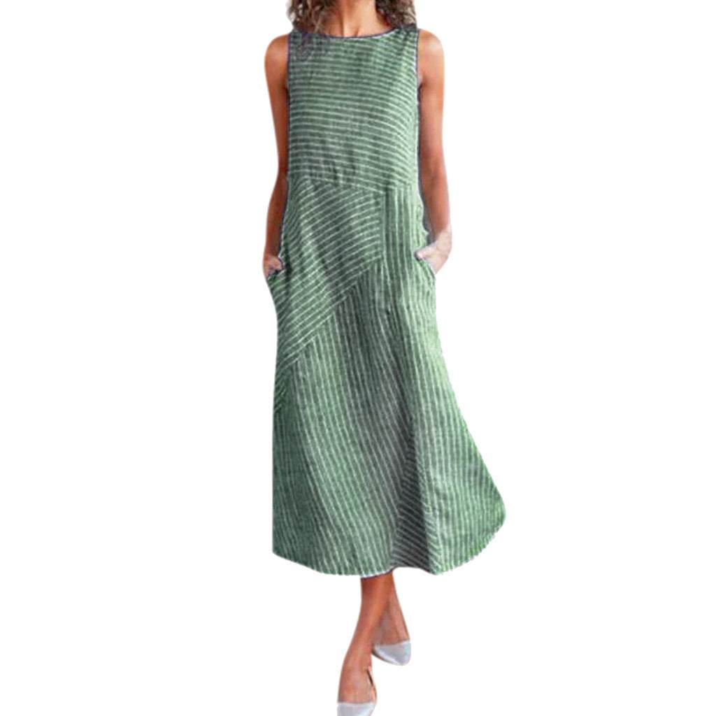 Casual striped sleeveless maxi dress - Mubimart