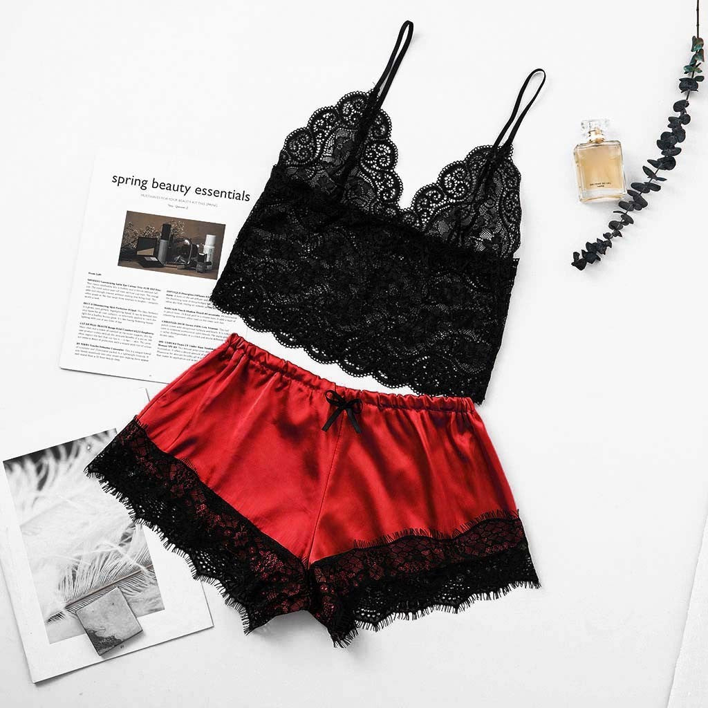 Midnight Charm Sexy Lingerie Lace Home Set - Mubimart -  