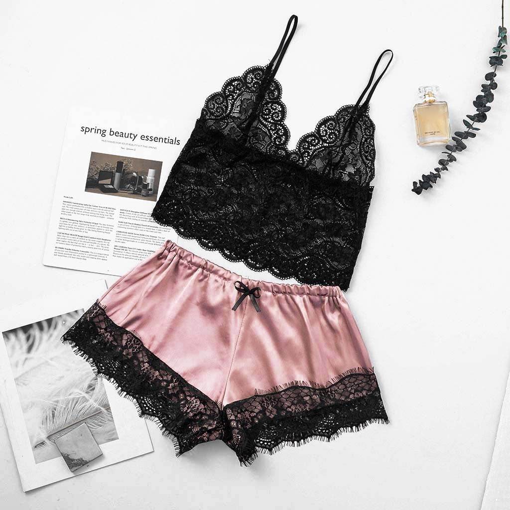 Midnight Charm Sexy Lingerie Lace Home Set - Mubimart
