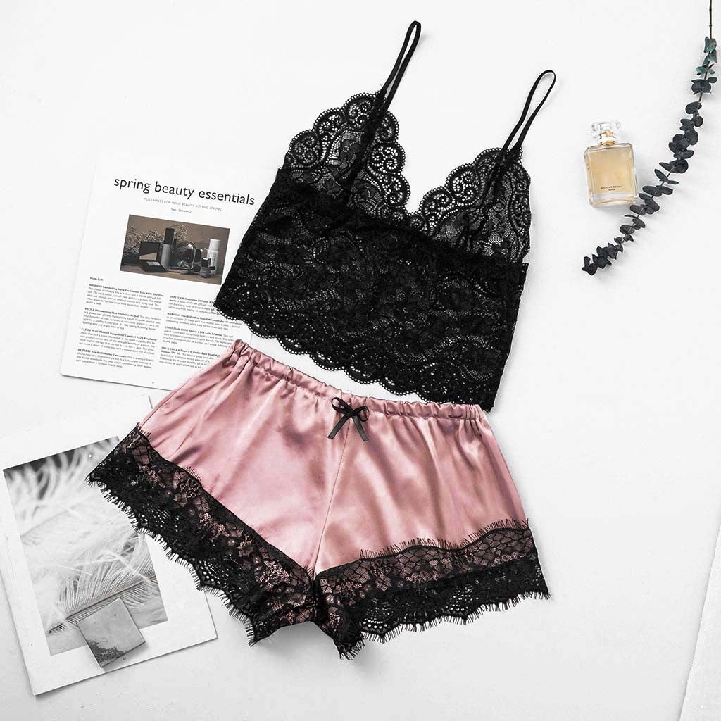 Midnight Charm Sexy Lingerie Lace Home Set - Mubimart -  