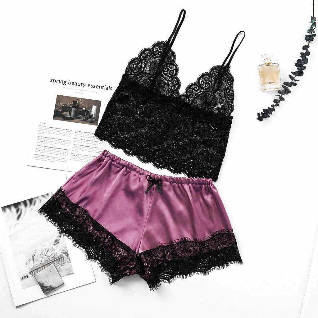 Midnight Charm Sexy Lingerie Lace Home Set - Mubimart