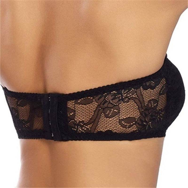 Solid Color Lace Hollow Underwear Strapless Invisible Bra - Mubimart