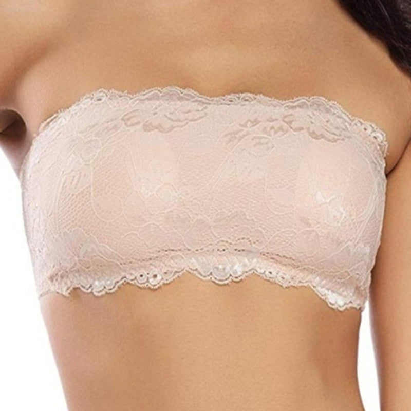 Solid Color Lace Hollow Underwear Strapless Invisible Bra - Mubimart - Strapless bra 