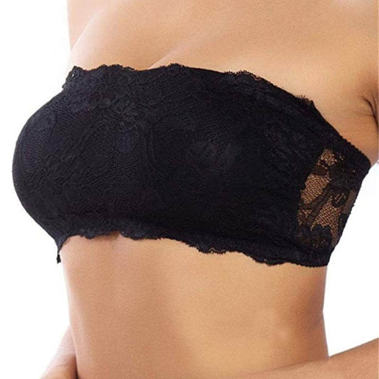 Solid Color Lace Hollow Underwear Strapless Invisible Bra - Mubimart