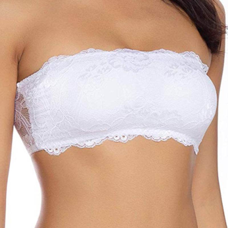 Solid Color Lace Hollow Underwear Strapless Invisible Bra - Mubimart