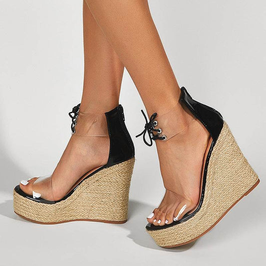 Women Wear Hemp Rope Wedges Sandals - Mubimart