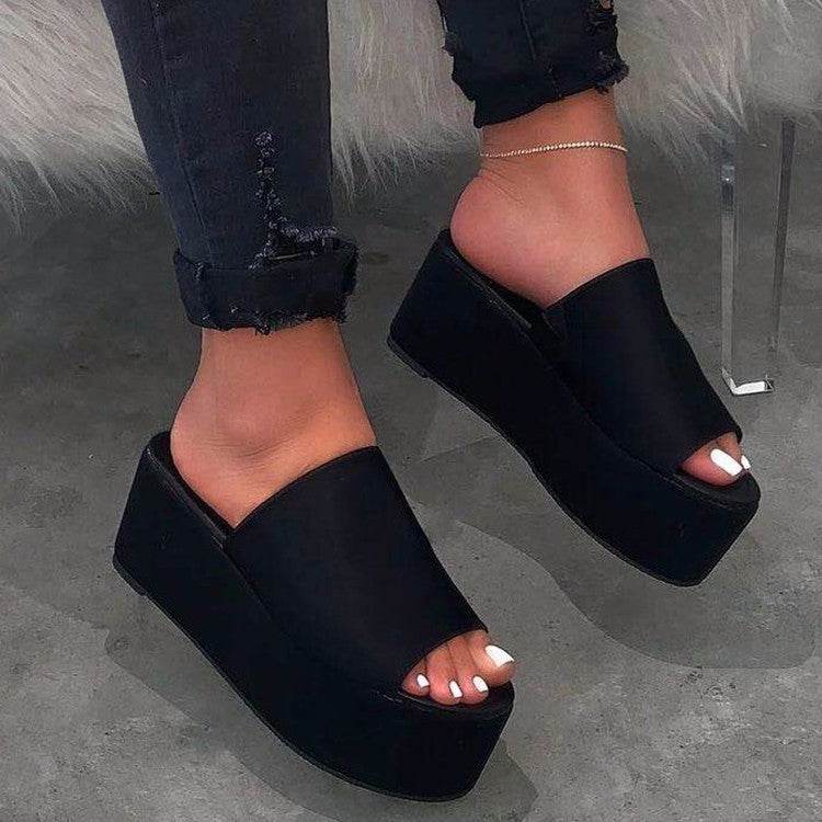 Summer Platform Sandals Leopard Print Women Sandal Flat Shoes Casual Women Peep Toe Black Platform Sandals - Mubimart
