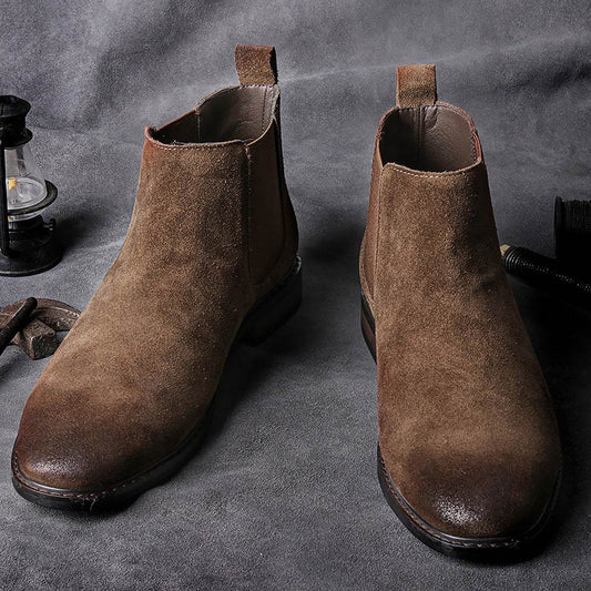 Boot Retro Casual Trend Mid-Cut Leather Boots High-Cut Ankle Boots - Mubimart