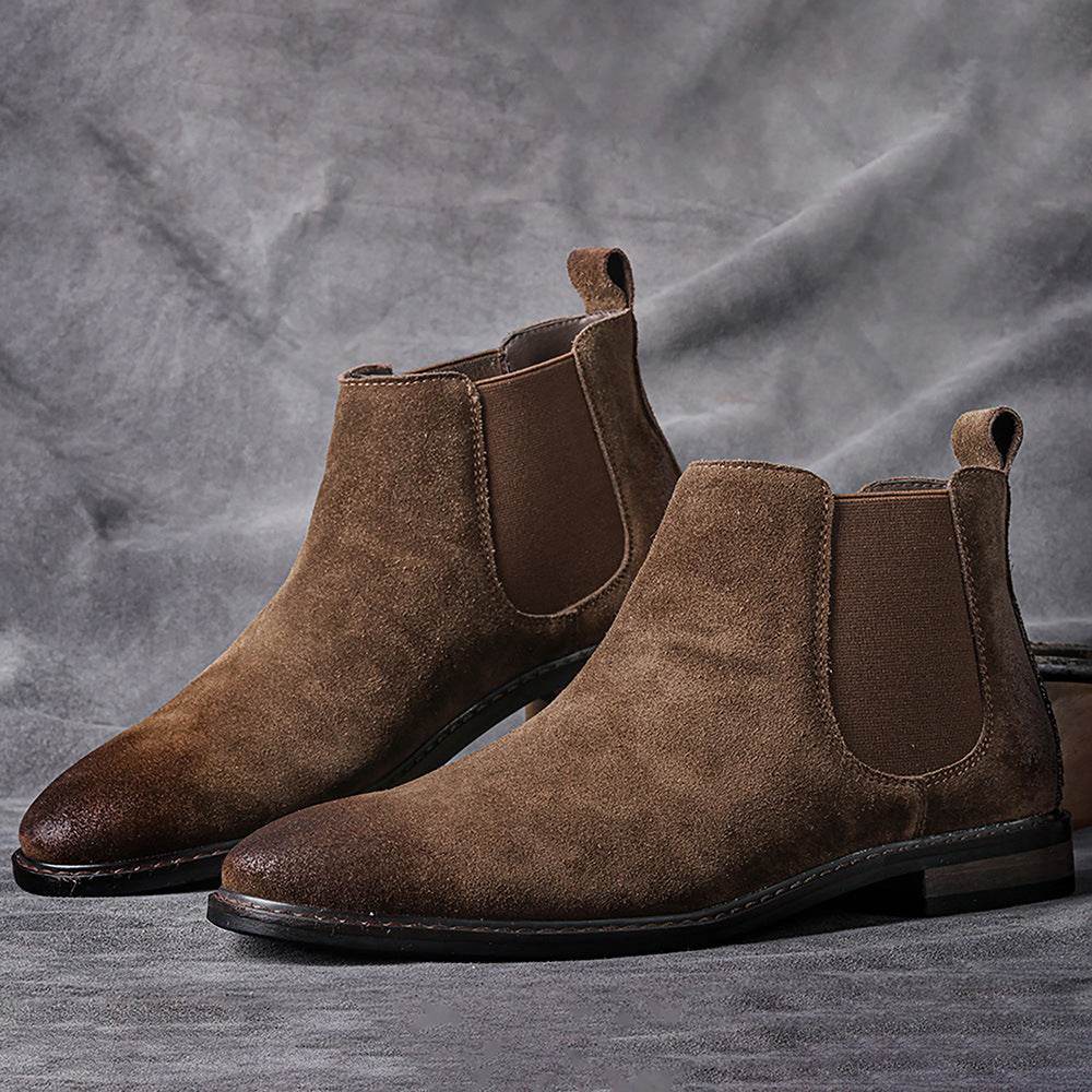 Boot Retro Casual Trend Mid-Cut Leather Boots High-Cut Ankle Boots - Mubimart