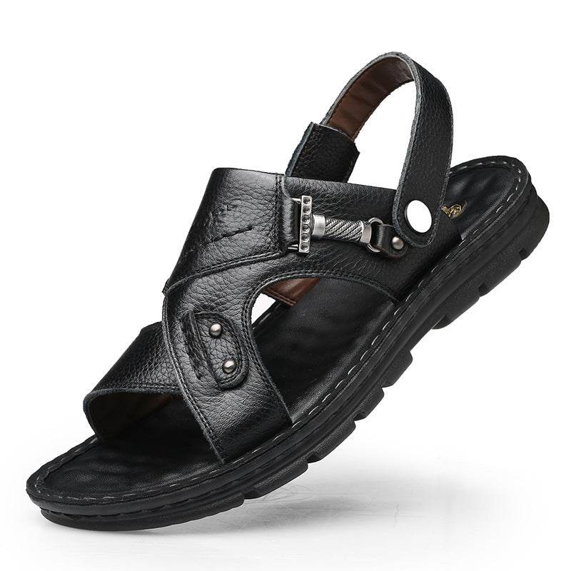 Large Size Sandals Men'S Leather Breathable Soft Leather Soft Sole Thick Bottom 37 Yards 45 Yards 46 Yards 47 Yards Beach Shoes Men - Mubimart