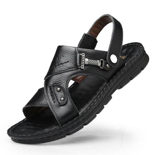 Large Size Sandals Men'S Leather Breathable Soft Leather Soft Sole Thick Bottom 37 Yards 45 Yards 46 Yards 47 Yards Beach Shoes Men - Mubimart
