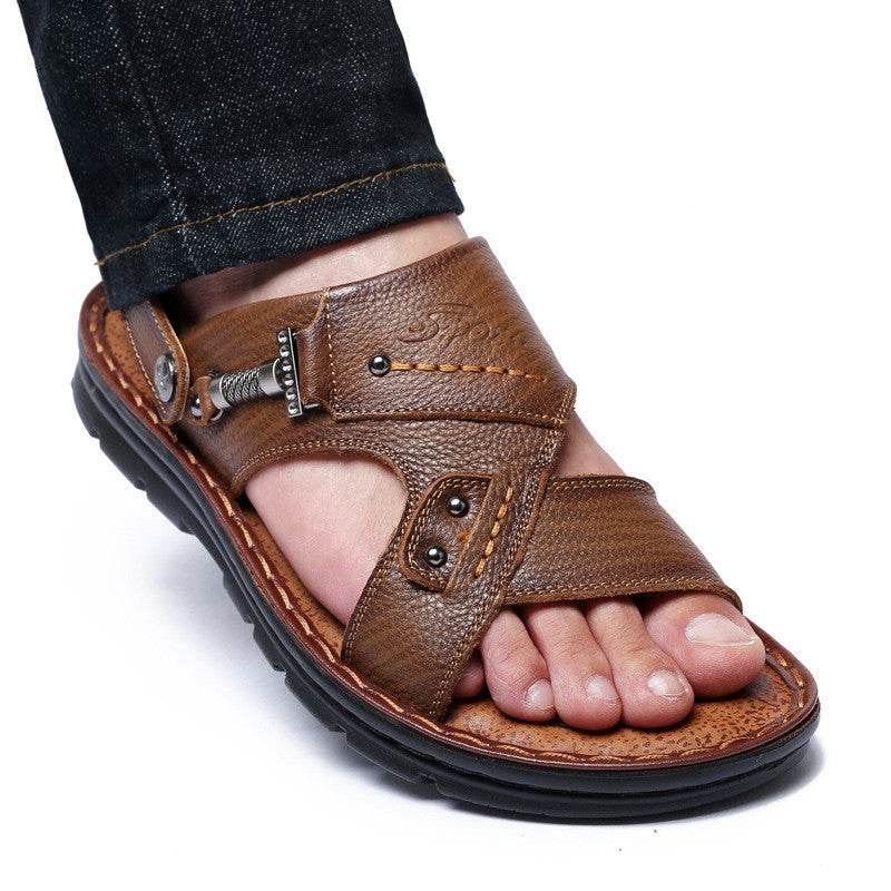 Large Size Sandals Men'S Leather Breathable Soft Leather Soft Sole Thick Bottom 37 Yards 45 Yards 46 Yards 47 Yards Beach Shoes Men - Mubimart