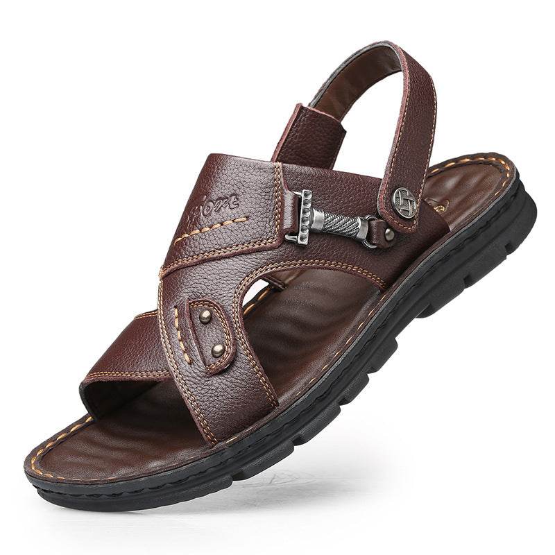 Large Size Sandals Men'S Leather Breathable Soft Leather Soft Sole Thick Bottom 37 Yards 45 Yards 46 Yards 47 Yards Beach Shoes Men - Mubimart