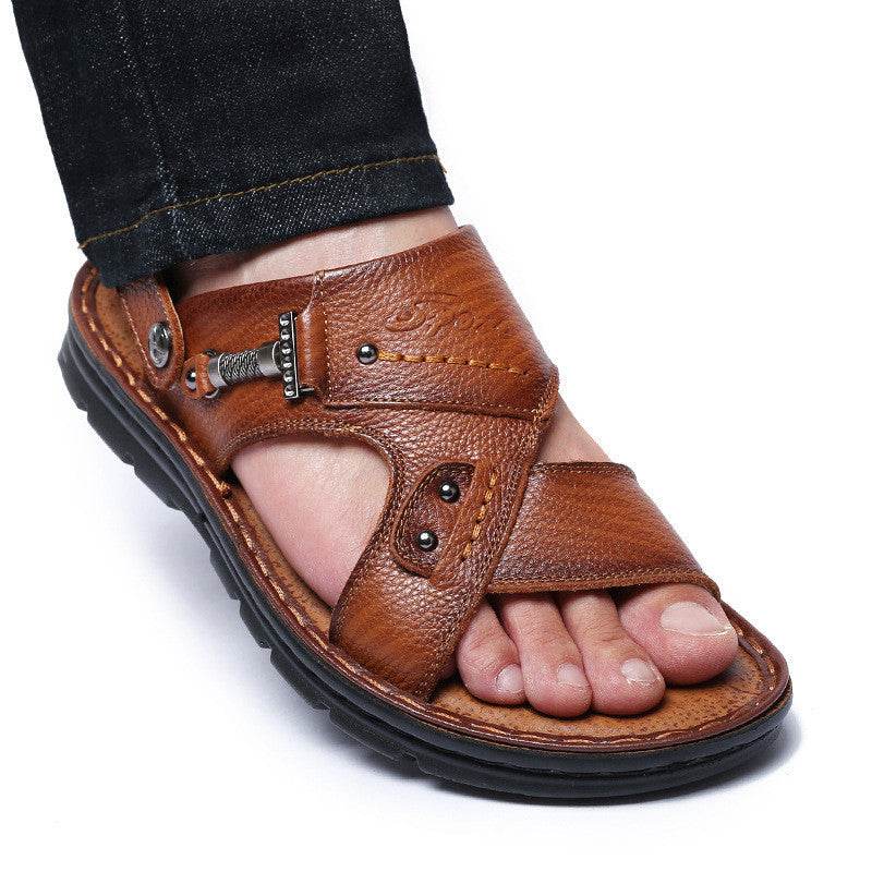 Large Size Sandals Men'S Leather Breathable Soft Leather Soft Sole Thick Bottom 37 Yards 45 Yards 46 Yards 47 Yards Beach Shoes Men - Mubimart