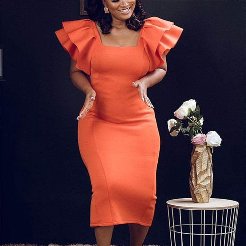 Wooden Ear Sleeves Plus Size Elegant Dress Dress Women - Mubimart