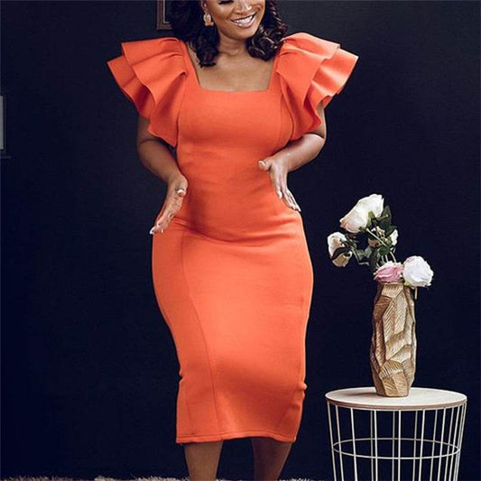 Wooden Ear Sleeves Plus Size Elegant Dress Dress Women - Mubimart