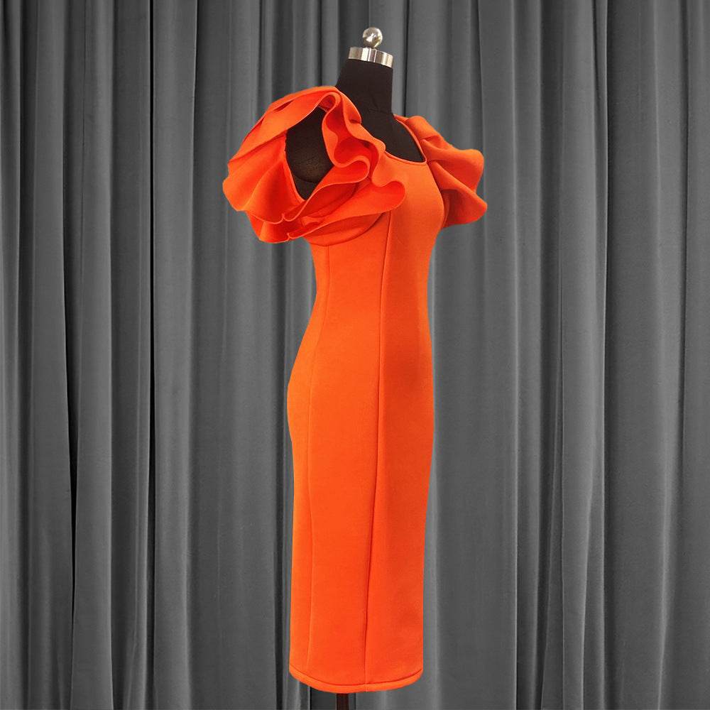 Wooden Ear Sleeves Plus Size Elegant Dress Dress Women - Mubimart