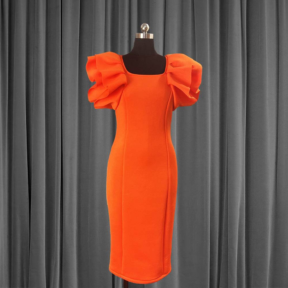 Wooden Ear Sleeves Plus Size Elegant Dress Dress Women - Mubimart