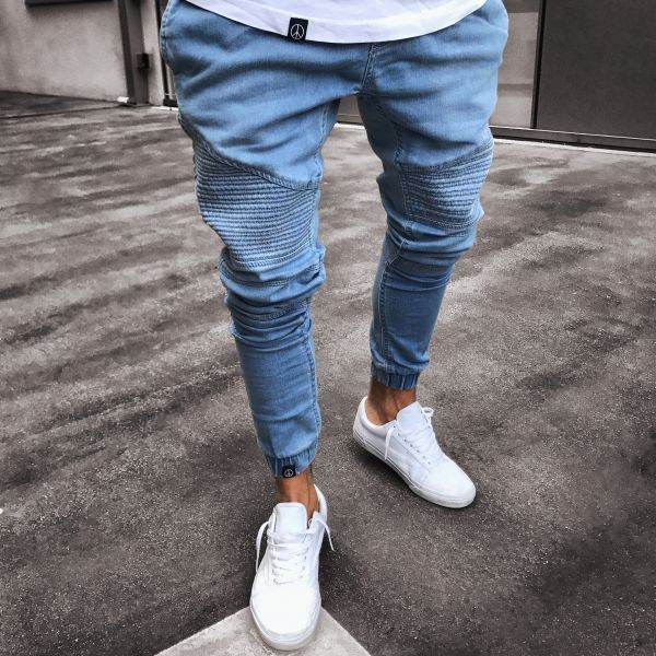 Jeans Men's Explosive Fashion Light Blue Skinny - Mubimart