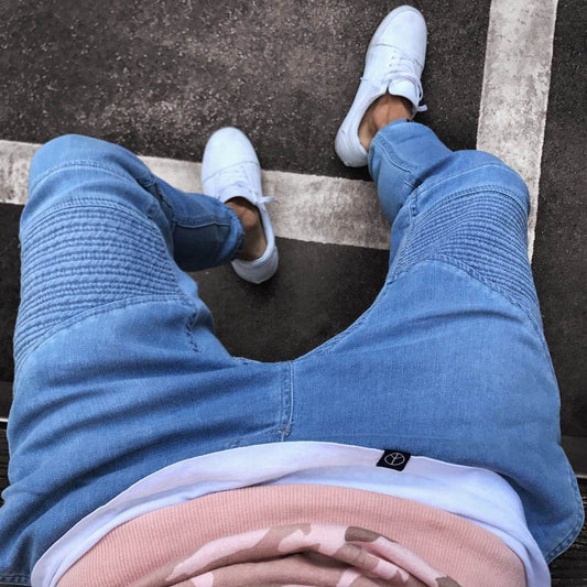 Jeans Men's Explosive Fashion Light Blue Skinny - Mubimart