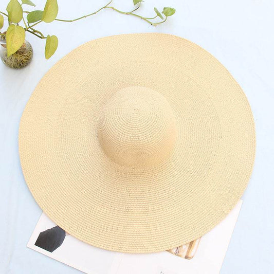 25CM Wide Brim Oversized Beach Hats For Women Large Straw Hat UV Protection - Mubimart