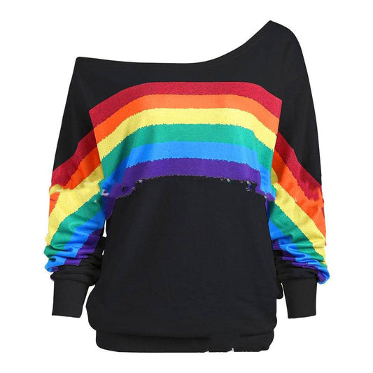 Rainbow Print Hoodies Pullover Loos - Mubimart