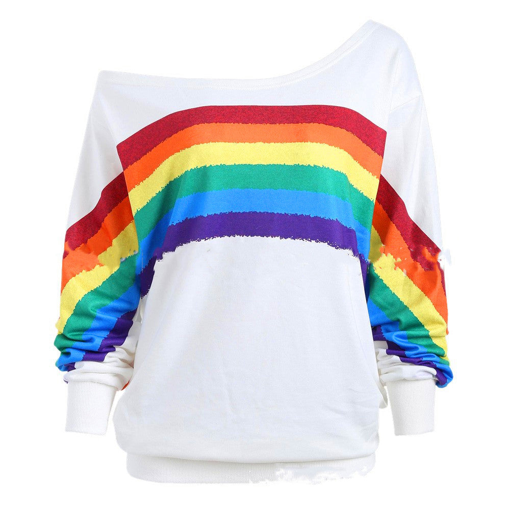 Rainbow Print Hoodies Pullover Loos - Mubimart -  