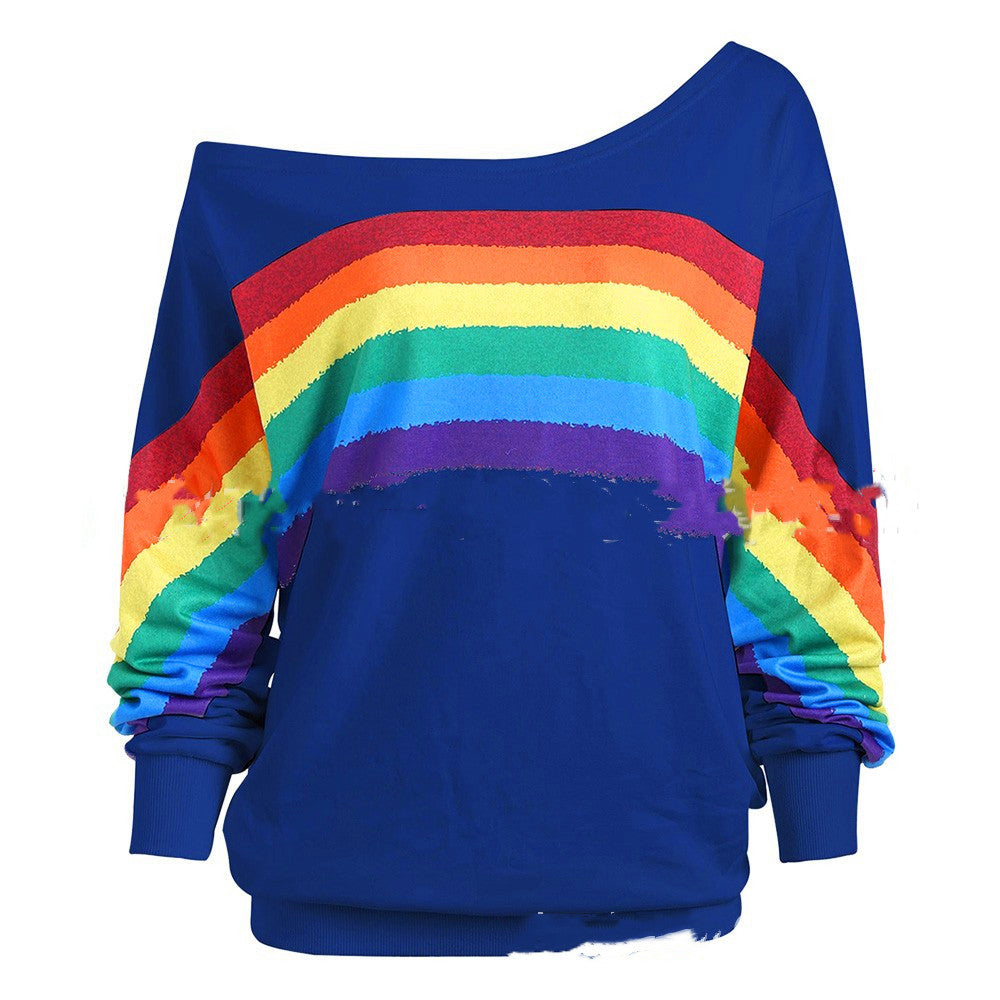 Rainbow Print Hoodies Pullover Loos - Mubimart -  