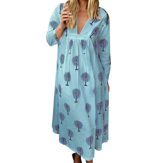 Maternity Dress V-neck Printed Maxi Dress - Mubimart