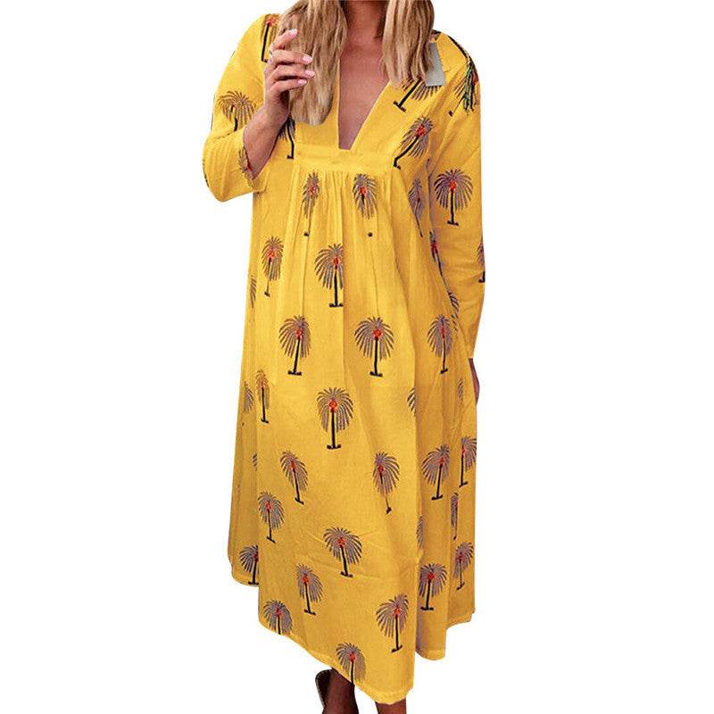 Maternity Dress V-neck Printed Maxi Dress - Mubimart