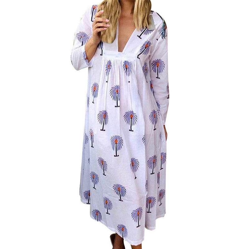 Maternity Dress V-neck Printed Maxi Dress - Mubimart