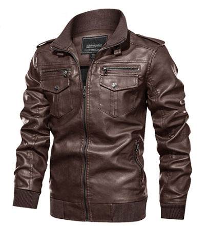 Leather Jacket Spring And Autumn Men'S Jacket Sports Leather Jacket Washed Retro Leather Jacket - Mubimart