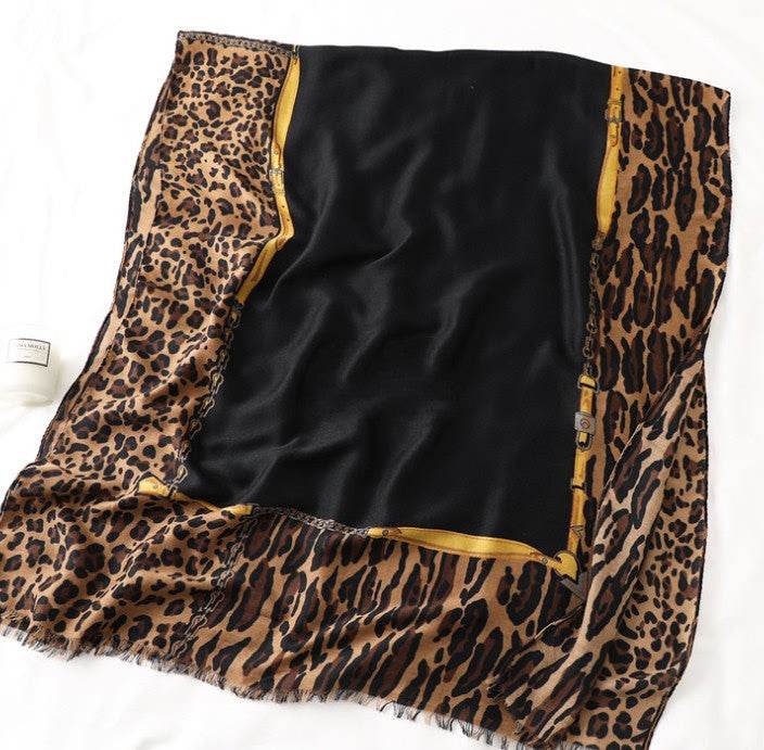 Men's And Women's Cotton Scarf Casual Leopard Print Long Gauze Scarf - Mubimart