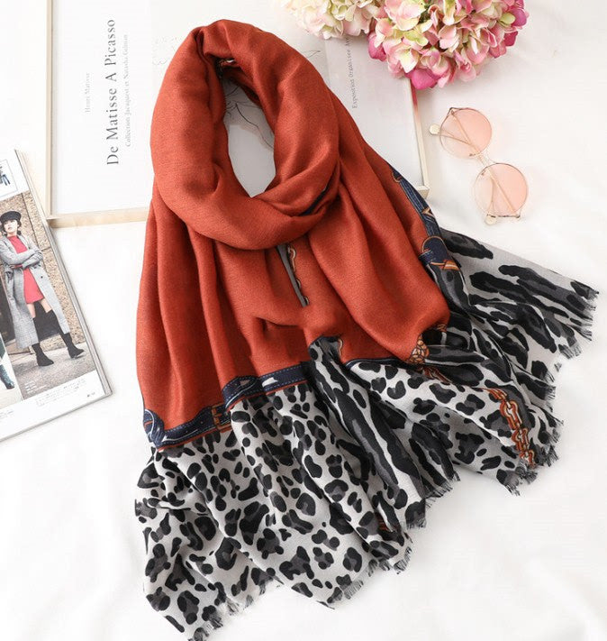 Men's And Women's Cotton Scarf Casual Leopard Print Long Gauze Scarf