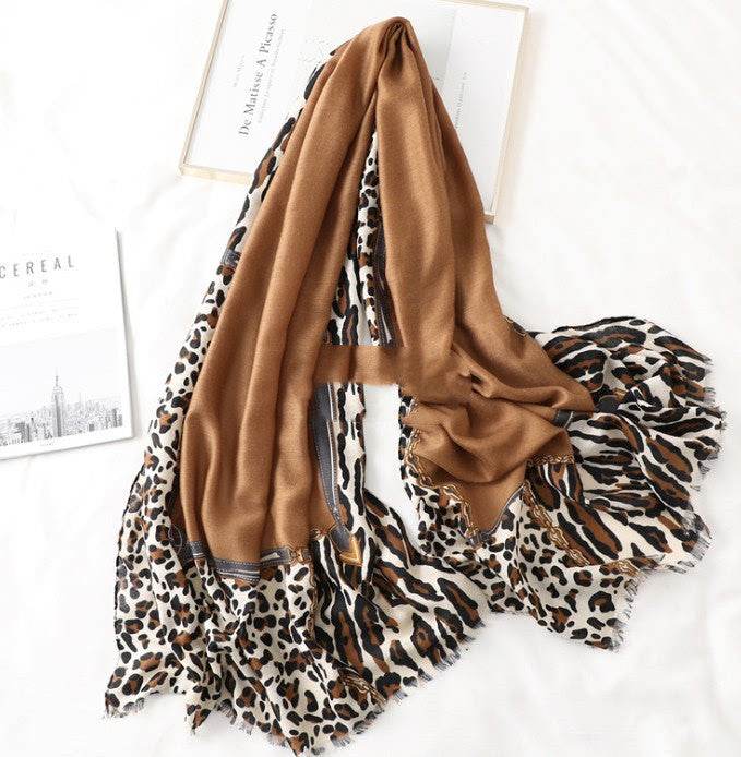 Men's And Women's Cotton Scarf Casual Leopard Print Long Gauze Scarf - Mubimart
