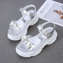 Jewelry Wedge Heel Transparent Rhinestones Sandals