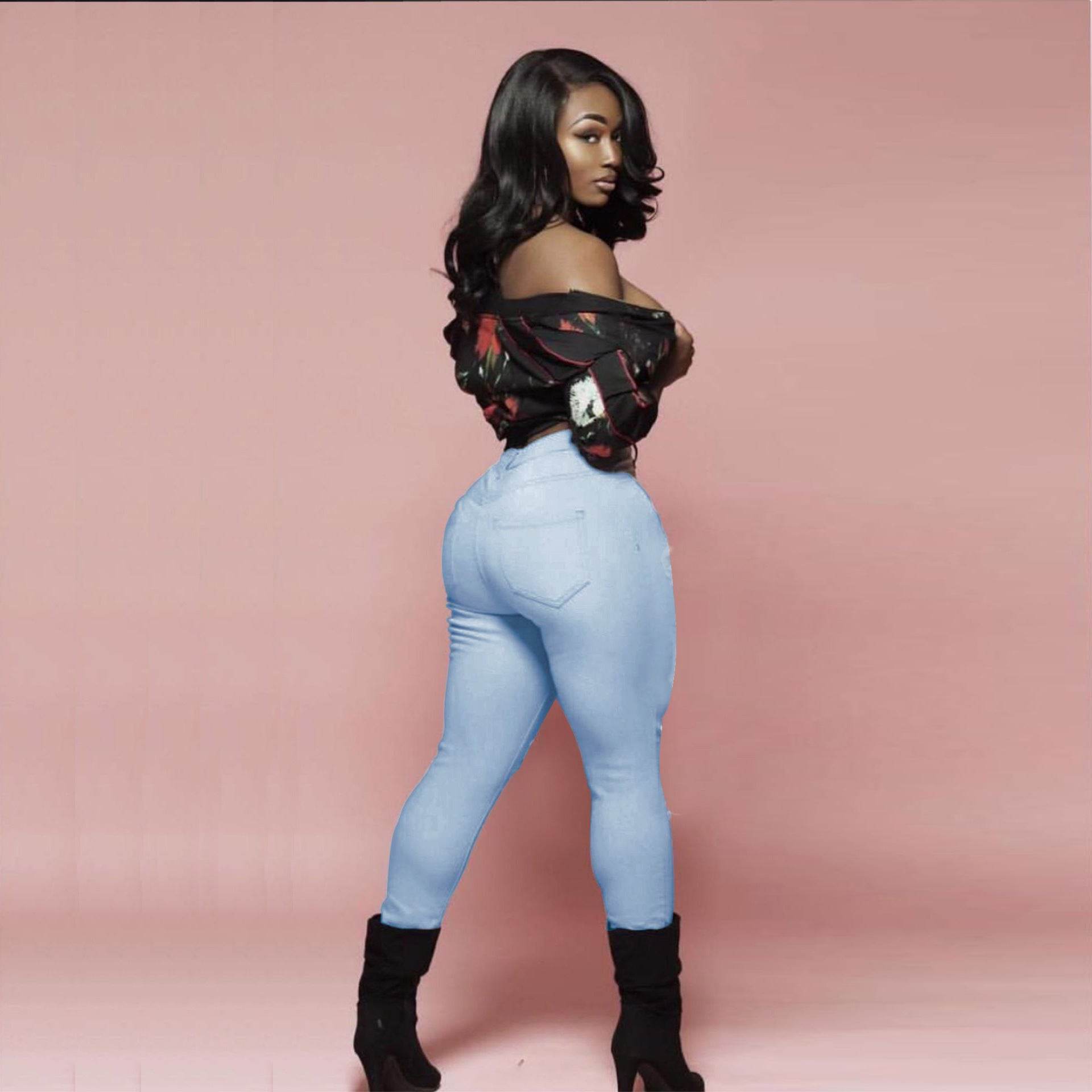 New European And American Wish Cross-Border Ebay Amazon Personality Big Hole Skinny Jeans Women - Mubimart