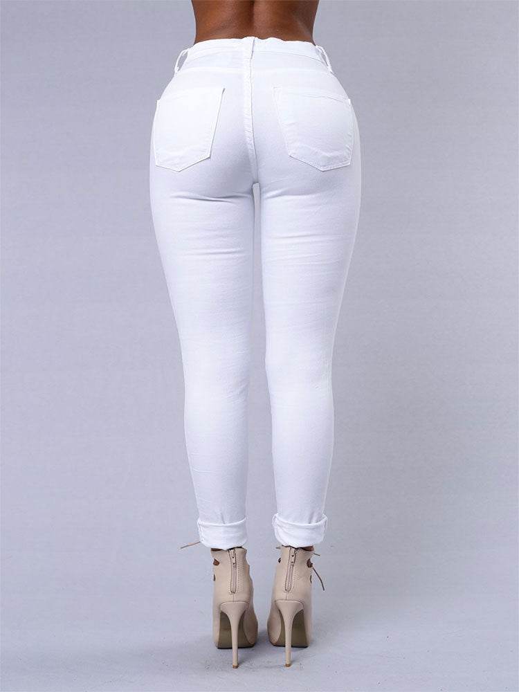 High Quality Women Casual Hole Jeans High Waist Skinny Pant Pencil Jeans Ripped Sexy Female Girls Trousers Denim Jeans - Mubimart