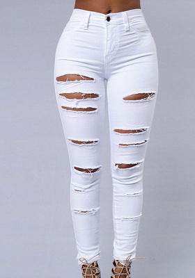 High Quality Women Casual Hole Jeans High Waist Skinny Pant Pencil Jeans Ripped Sexy Female Girls Trousers Denim Jeans - Mubimart