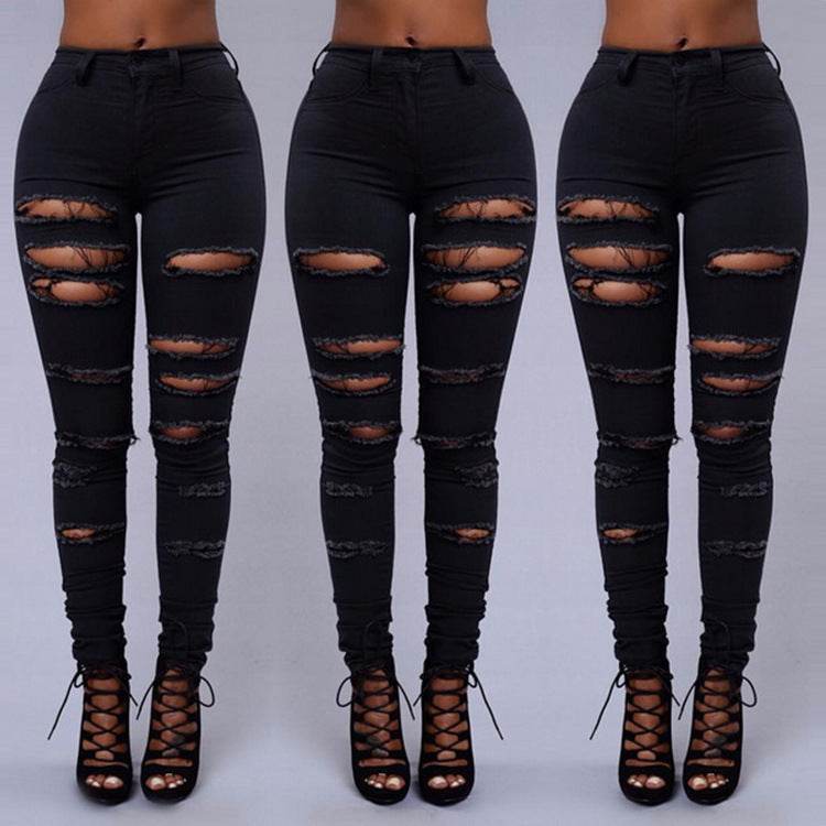 High Quality Women Casual Hole Jeans High Waist Skinny Pant Pencil Jeans Ripped Sexy Female Girls Trousers Denim Jeans - Mubimart