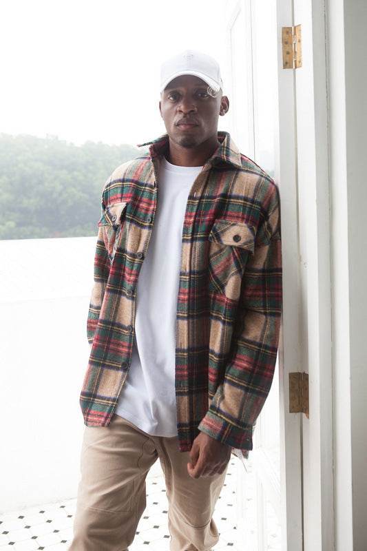 Knitted Woolen Shirt Jacket Hip-hop Plaid Shirt - Mubimart
